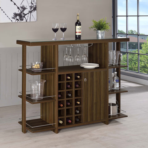 Pino 6-shelf Glass Top Home Bar Wine Cabinet WalnutWalnut