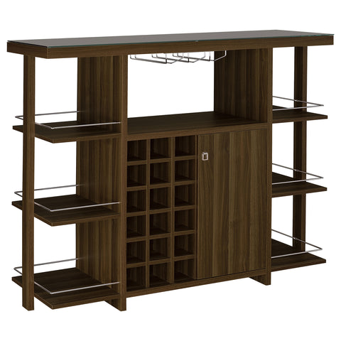 Pino 6-shelf Glass Top Home Bar Wine Cabinet WalnutWalnut
