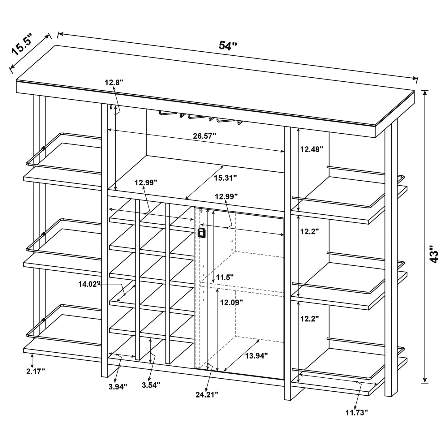 wilson walnut bar unit with wine bottle storage