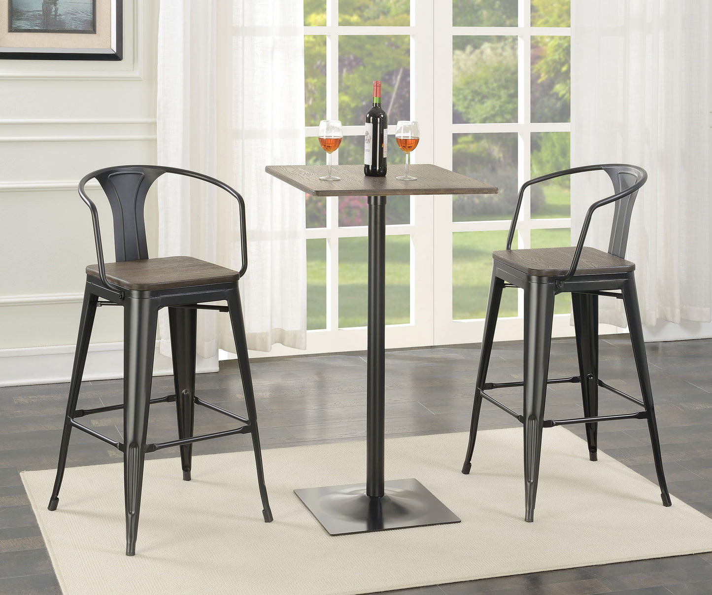 chad 3-piece square bar table set dark elm and black