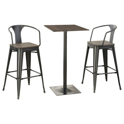 Chad 3-piece Square Bar Table Set Dark Elm and Black