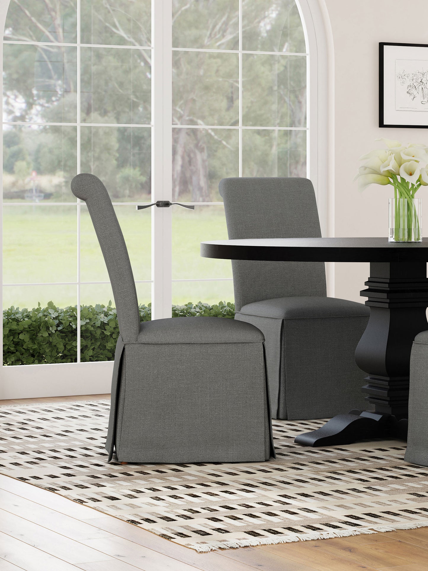 hobson upholstered skirted dining chair gray (set of 2)