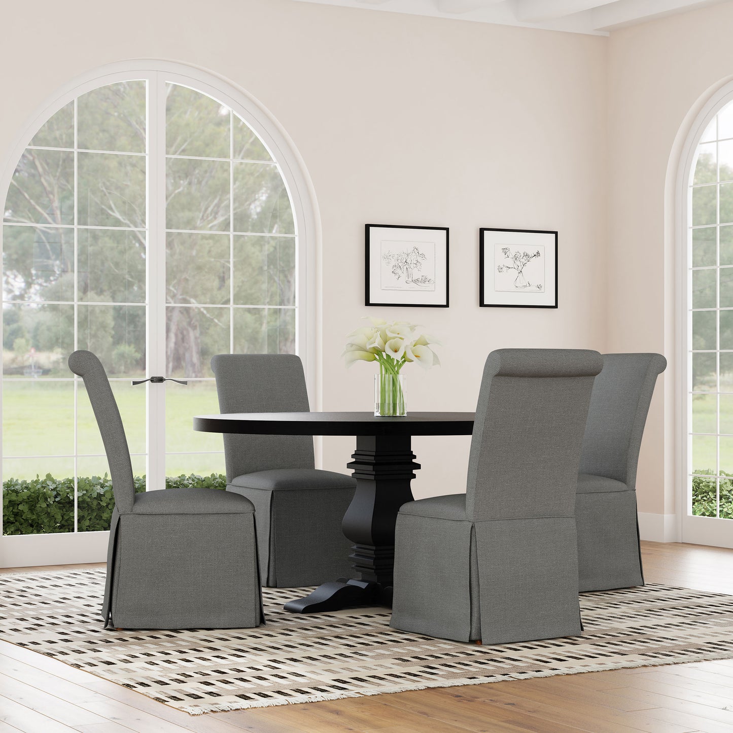 hobson upholstered skirted dining chair gray (set of 2)