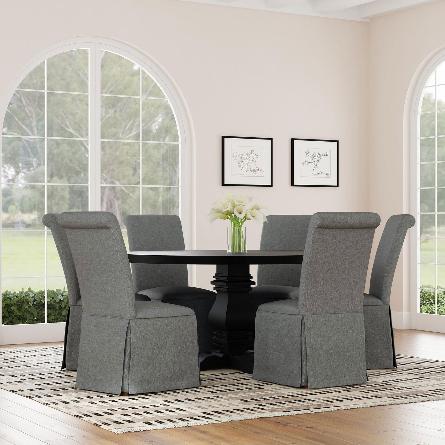 hobson upholstered skirted dining chair gray (set of 2)