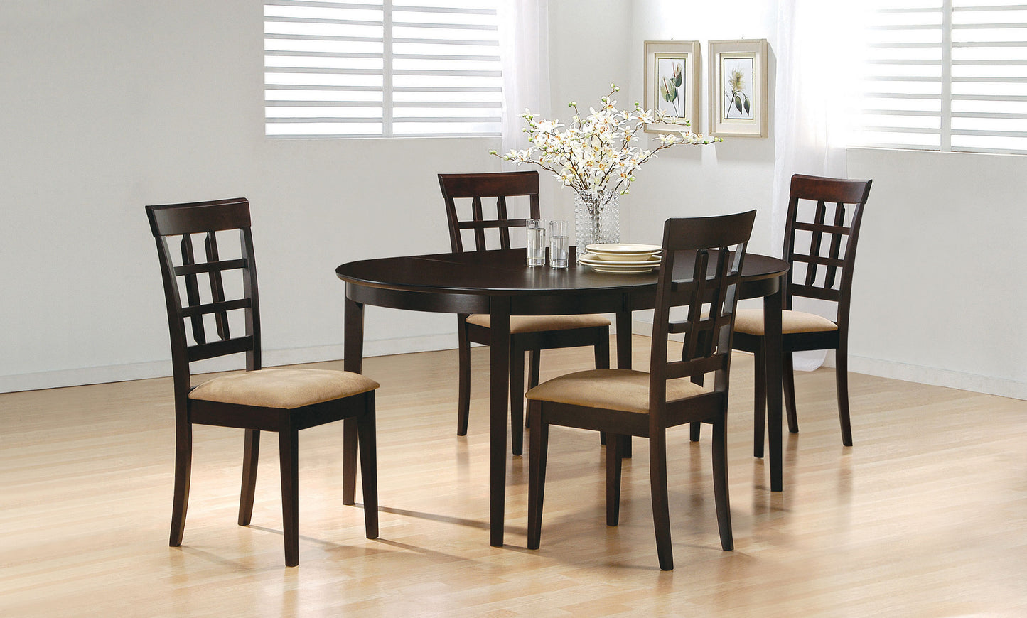 zander 5-piece extension leaf dining table set cappuccino