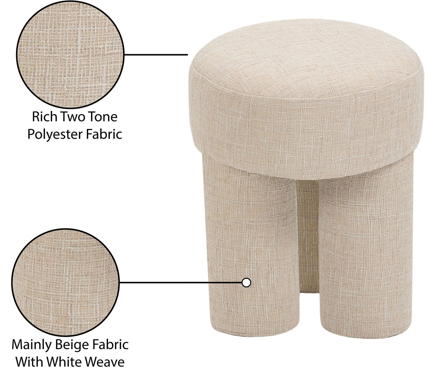 zuma beige polyester fabric ottoman/stool beige