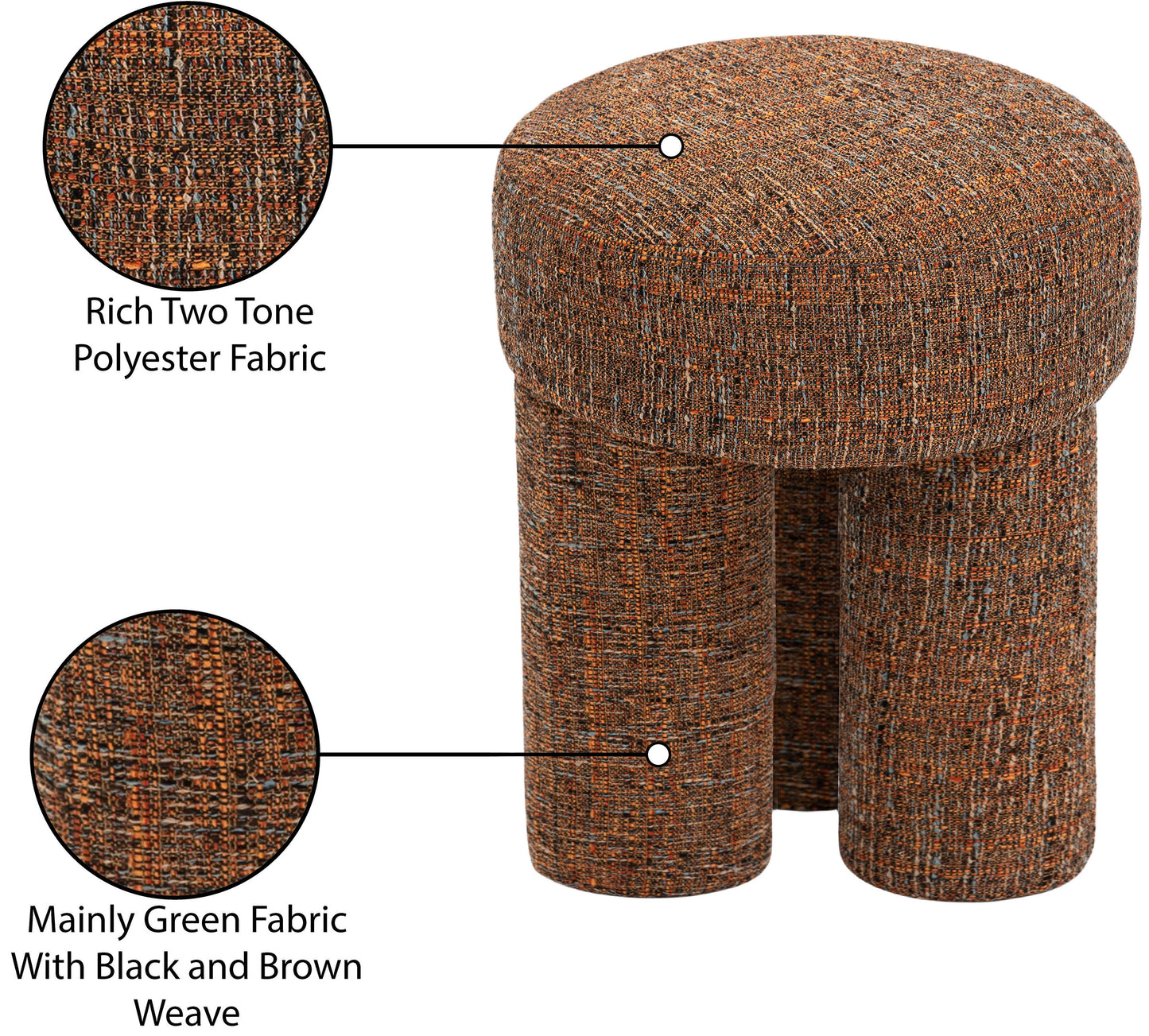 zuma cognac polyester fabric ottoman/stool cognac