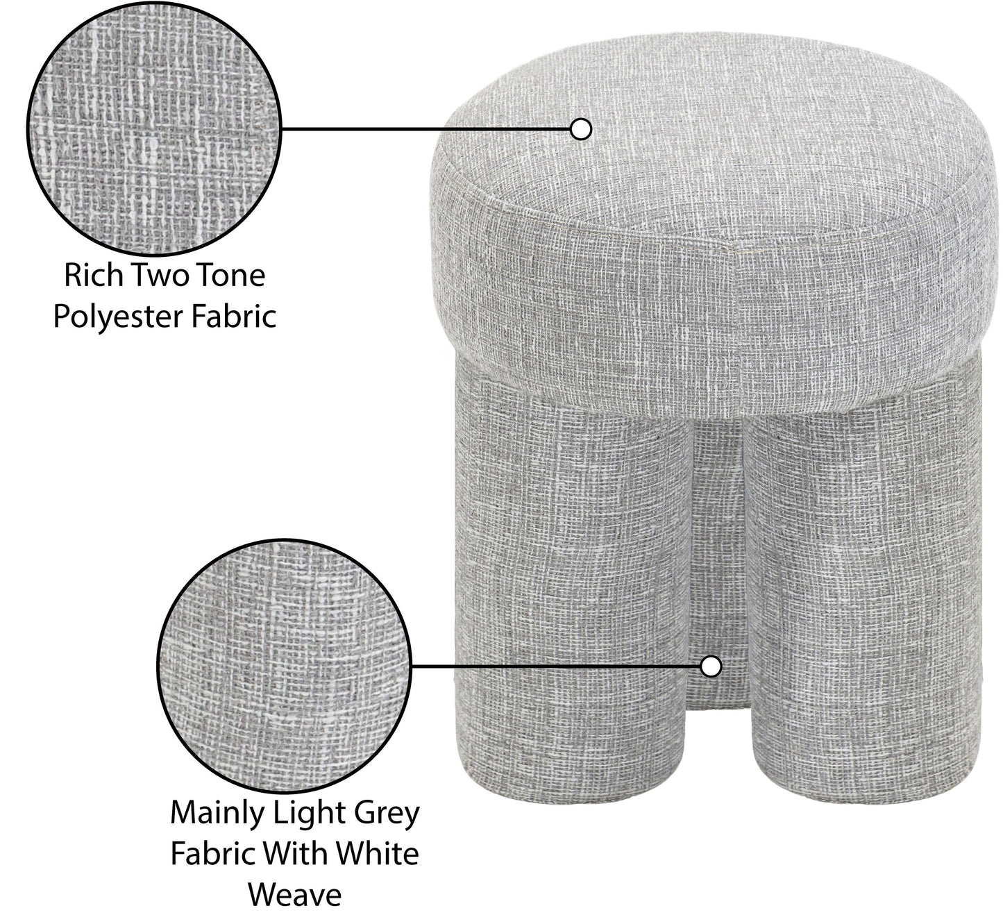 zuma grey polyester fabric ottoman/stool grey