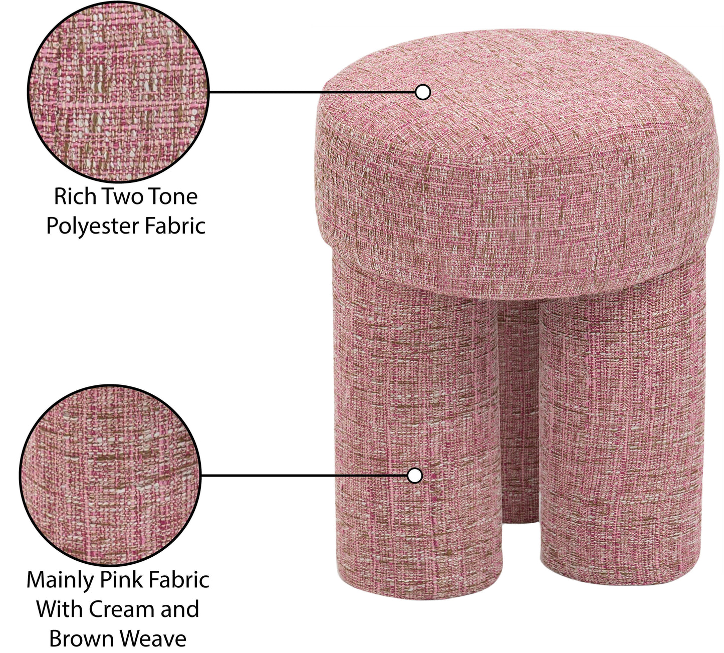 zuma pink polyester fabric ottoman/stool pink