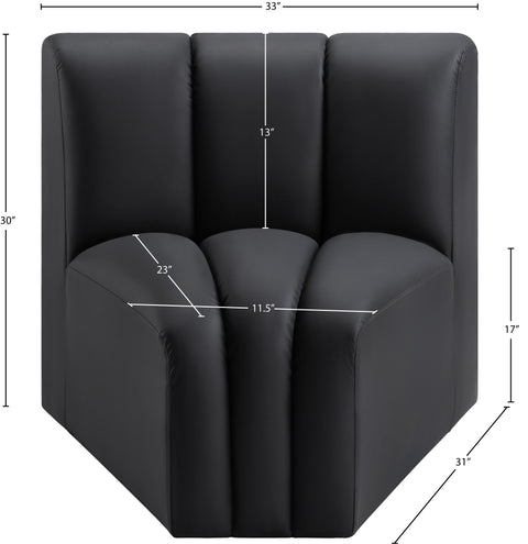 Briar Black Vegan Leather Upholstered Modular Curved Corner Chair, 1 Piece
