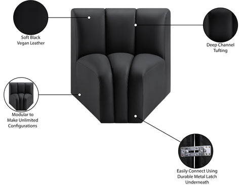 Briar Black Vegan Leather Upholstered Modular Curved Corner Chair, 1 Piece