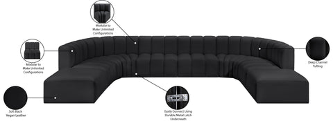Briar Black 161 Vegan Leather Upholstered Modular Sectional, 10-Piece