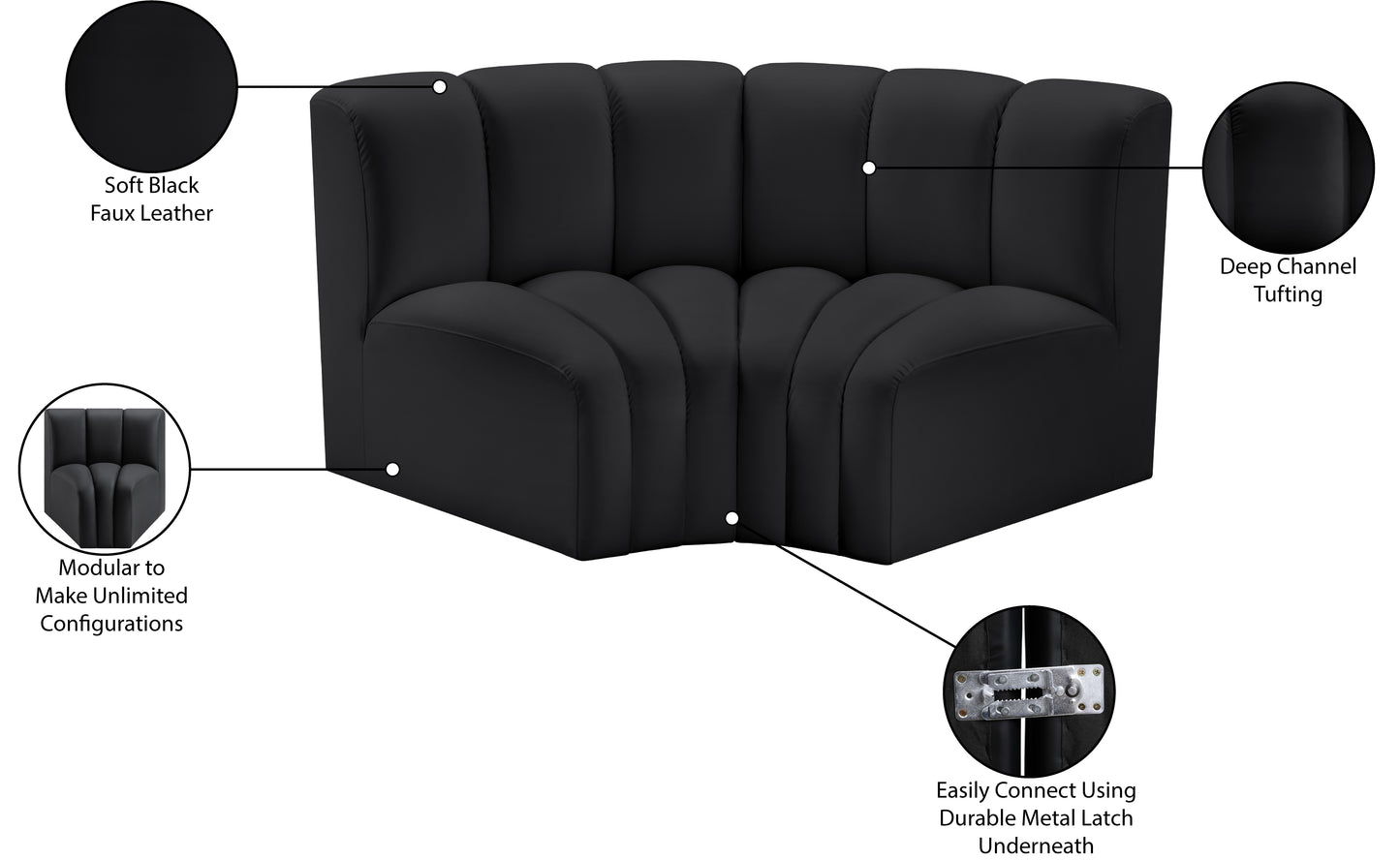 zara black faux leather modular sofa s2b