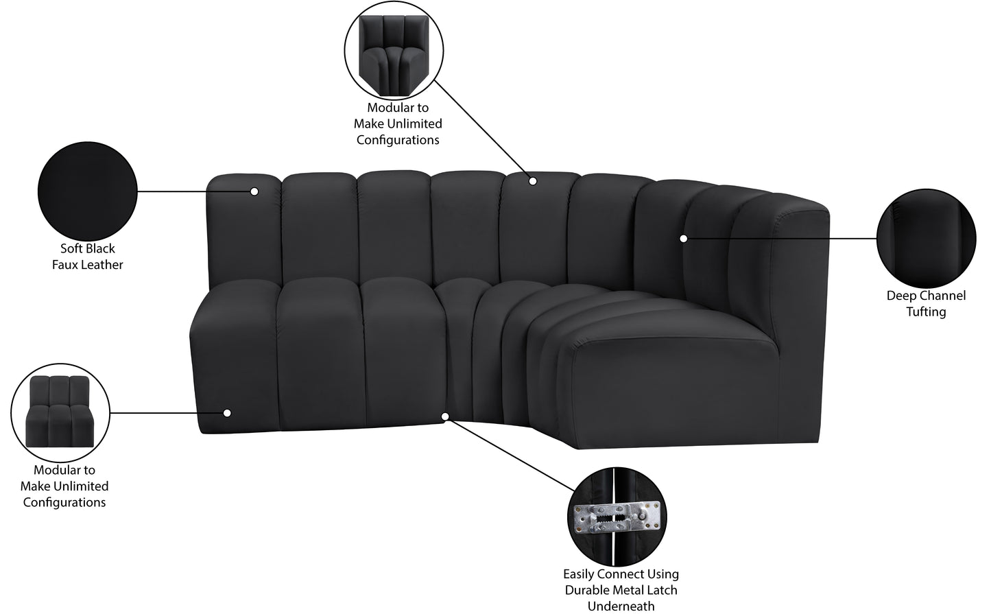 zara black faux leather modular sofa s3a