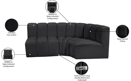 Zara Black Faux Leather Modular Sofa S3A