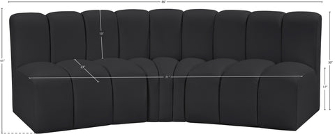 Briar Black 86 Vegan Leather Upholstered Modular Sectional, 3-Piece