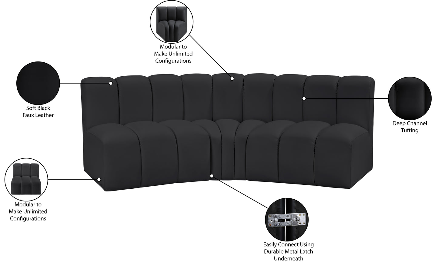 zara black faux leather modular sofa s3b