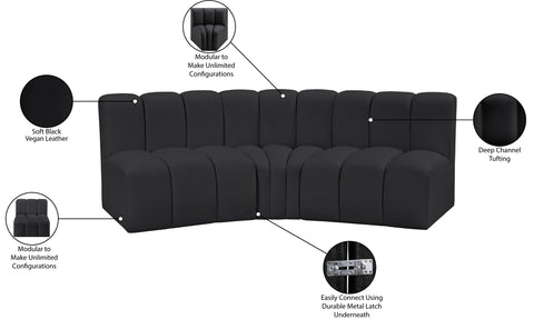 Briar Black 86 Vegan Leather Upholstered Modular Sectional, 3-Piece