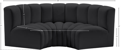 Briar Black 80 Vegan Leather Upholstered Modular Sectional, 3-Piece
