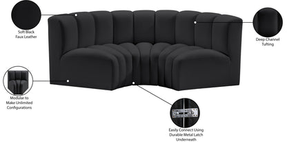 Zara Black Faux Leather Modular Sofa S3C