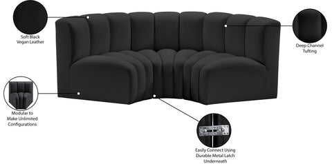 Briar Black 80 Vegan Leather Upholstered Modular Sectional, 3-Piece