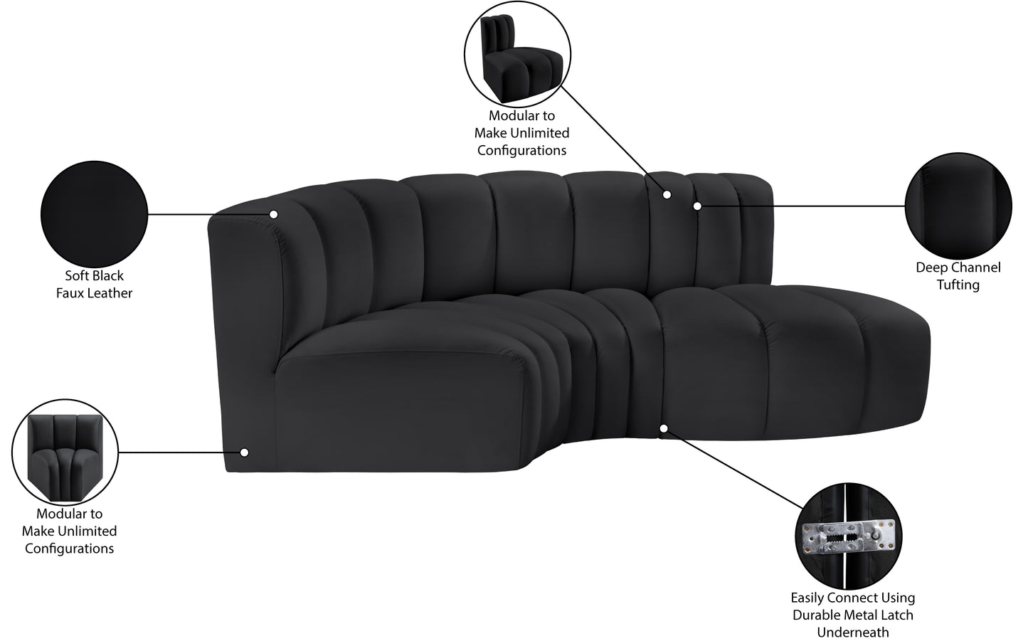 zara black faux leather modular sofa s3d