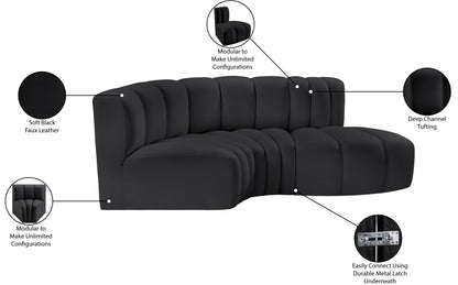 Zara Black Faux Leather Modular Sofa S3D