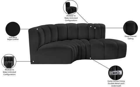 Briar Black 70 Vegan Leather Upholstered Modular Sectional, 3-Piece