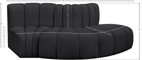 Briar Black 77 Vegan Leather Upholstered Modular Sectional, 3-Piece
