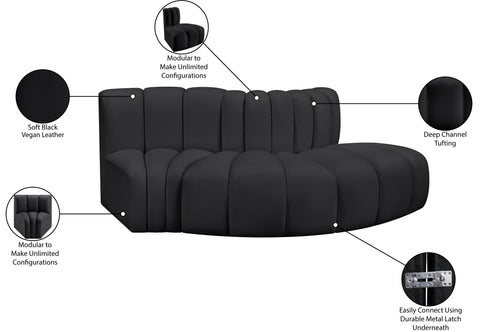 Briar Black 77 Vegan Leather Upholstered Modular Sectional, 3-Piece