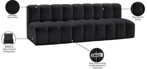 Briar Black 89.5 Vegan Leather Upholstered Modular Sectional, 3-Piece