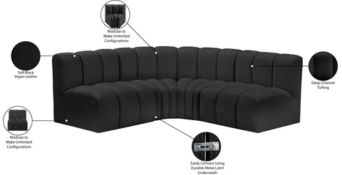 Briar Black 103 Vegan Leather Upholstered Modular Sectional, 4-Piece