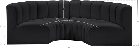 Yara 88" Black Vegan Leather Upholstered Sectional, 4-Piece