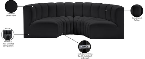 Yara 88" Black Vegan Leather Upholstered Sectional, 4-Piece