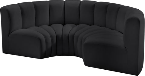 Yara 88" Black Vegan Leather Upholstered Sectional, 4-Piece