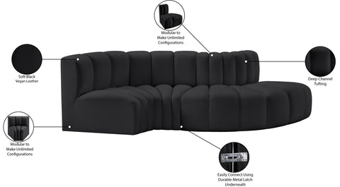 Briar Black 104 Vegan Leather Upholstered Modular Sectional, 4-Piece
