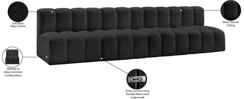 Briar Black 119 Vegan Leather Upholstered Modular Sectional, 4-Piece