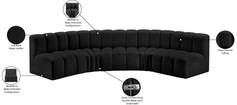 Briar Black 133 Vegan Leather Upholstered Modular Sectional, 5-Piece