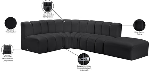 Briar Black 127 Vegan Leather Upholstered Modular Sectional, 5-Piece