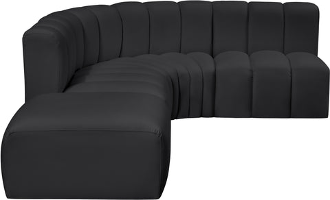 Briar Black 127 Vegan Leather Upholstered Modular Sectional, 5-Piece