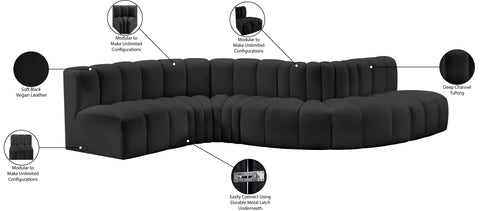 Briar Black 145 Vegan Leather Upholstered Modular Sectional , 6-Piece (Style 1)