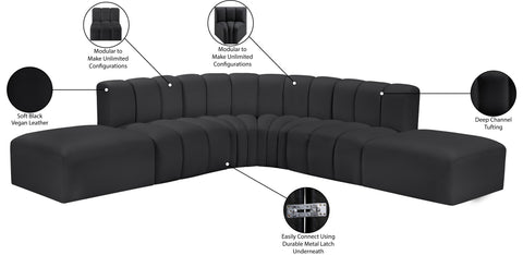 Briar Black 146 Vegan Leather Upholstered Modular Sectional, 6-Piece