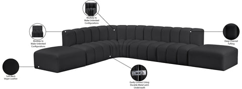Briar Black 172 Vegan Leather Upholstered Modular Sectional, 7-Piece