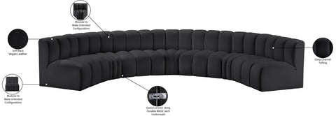 Briar Black 162 Vegan Leather Upholstered Modular Sectional, 7-Piece