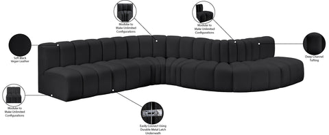 Briar Black 170 Vegan Leather Upholstered Modular Sectional, 7-Piece