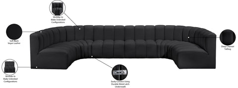 Briar Black 150 Vegan Leather Upholstered Modular Sectional, 8-Piece