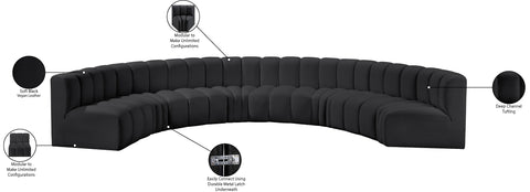 Briar Black 162 Vegan Leather Upholstered Modular Sectional, 8-Piece