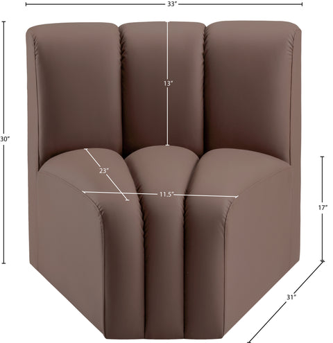 Briar Brown Vegan Leather Upholstered Modular Curved Corner Chair, 1 Piece
