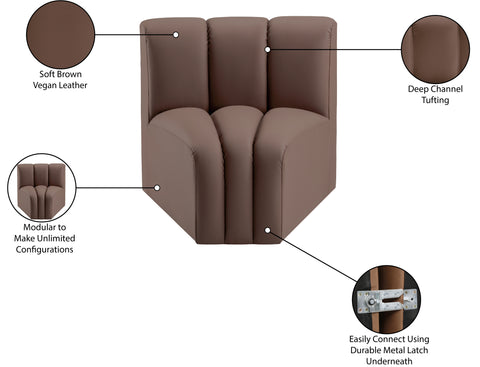 Briar Brown Vegan Leather Upholstered Modular Curved Corner Chair, 1 Piece