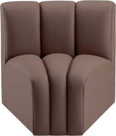 Briar Brown Vegan Leather Upholstered Modular Curved Corner Chair, 1 Piece